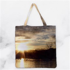 Setting Sun At Lake Grocery Tote Bags