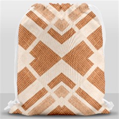 Fabric Textile Tan Beige Geometric Drawstring Bag (large)