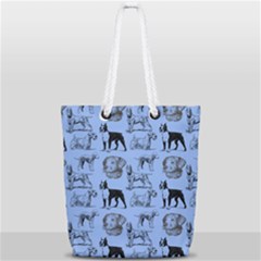 Dog Pattern Blue Full Print Rope Handle Tote (small)