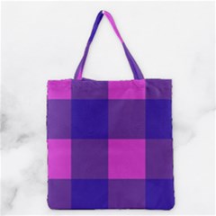 Blue And Pink Buffalo Plaid Check Squares Pattern Grocery Tote Bag