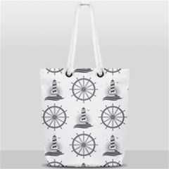 Marine Nautical Seamless Pattern With Vintage Lighthouse Wheel Full Print Rope Handle Tote (small)