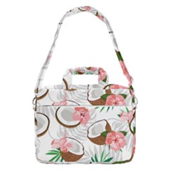 Seamless Pattern Coconut Piece Palm Leaves With Pink Hibiscus Macbook Pro 16  Shoulder Laptop Bag