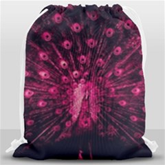 Peacock Pink Black Feather Abstract Drawstring Bag (large)