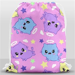 Seamless Pattern With Cute Kawaii Kittens Drawstring Bag (large)