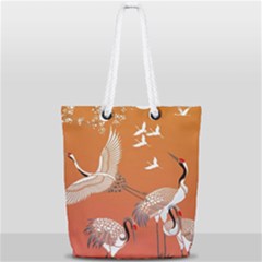 Japanese Crane Painting Of Birds Full Print Rope Handle Tote (small)