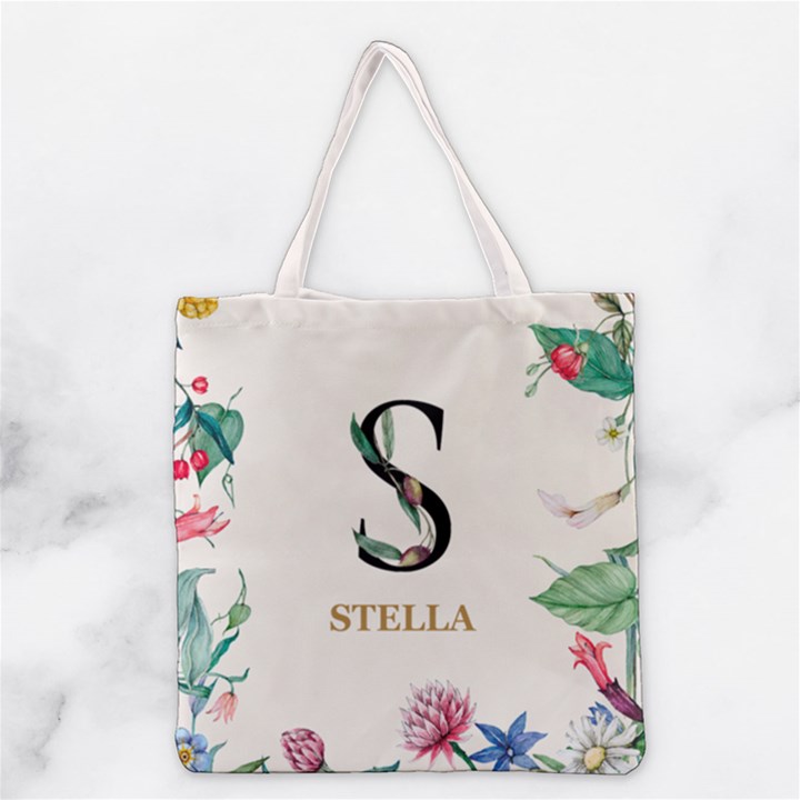 Personalized Floral Initial Name Tote Bag Grocery Tote Bag