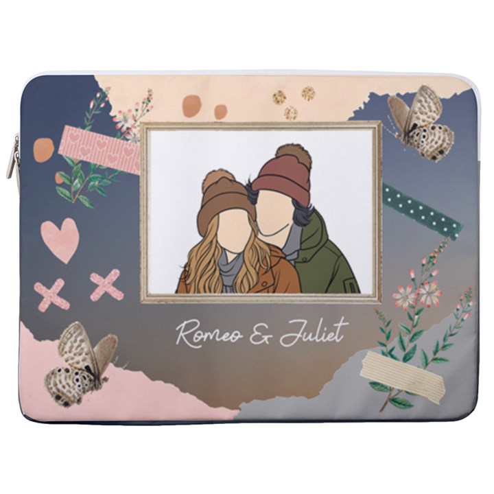 Personalized Photo Illustration Lover Name Laptop Sleeve Case with Pocket 17  Vertical Laptop Sleeve Case With Pocket