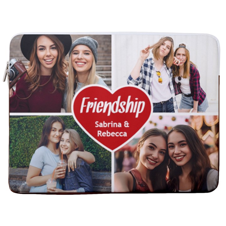 Personalized 7 Photo Friendship Name Any Text Laptop Sleeve Case with Pocket 17  Vertical Laptop Sleeve Case With Pocket