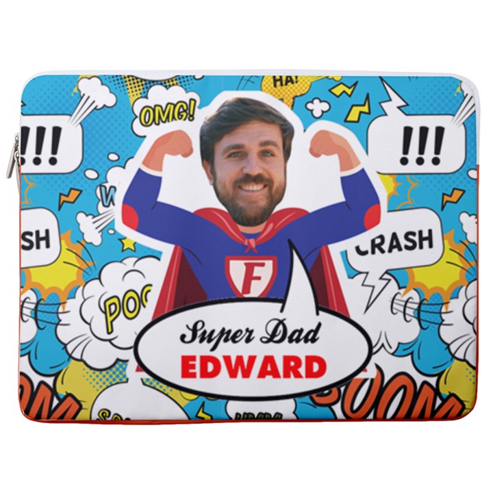 Personalized Photo Super Dad Name Laptop Sleeve Case with Pocket 17  Vertical Laptop Sleeve Case With Pocket