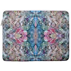 Turquoise Arabesque 17  Vertical Laptop Sleeve Case With Pocket