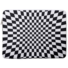 Illusion Checkerboard Black And White Pattern 17  Vertical Laptop Sleeve Case With Pocket