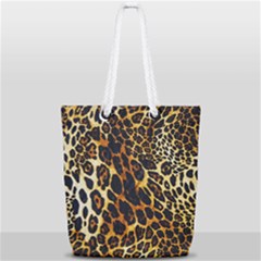 Leopard Skin Texture, Macro, Brown Full Print Rope Handle Tote (small)