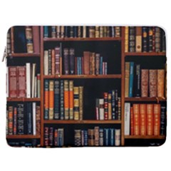 Assorted Title Of Books Piled In The Shelves Assorted Book Lot Inside The Wooden Shelf 17  Vertical Laptop Sleeve Case With Pocket