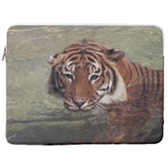 Swimming Tiger 17  Vertical Laptop Sleeve Case With Pocket