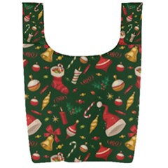 Texture, Pattern, Red, Craciun, Christmas, Hat, Santa, Green Foldable Shopping Bag