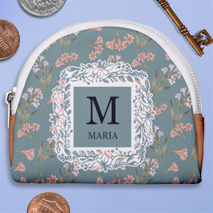 Personalized Floral Initial Name Horseshoe Style Canvas Pouch