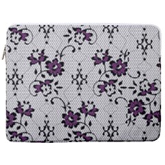 Elegant Purple Floral Jacquard Mesh Lace Fabric 17  Vertical Laptop Sleeve Case With Pocket