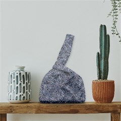 Blue Ornament Complex Mosaic Print Pattern Japanese Wrist Knot Bag