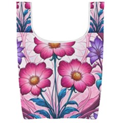 Fantasy Pink Flowers Stained Glass Foldable Shopping Bag