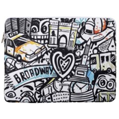 Doodle New York City Nyc 17  Vertical Laptop Sleeve Case With Pocket