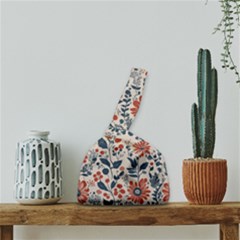Retro Scandinavian Nordic Flowers Pattern Japanese Wrist Knot Bag