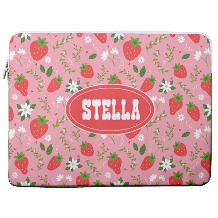 Personalized Strawberries Name Laptop Sleeve Case with Pocket 17  Vertical Laptop Sleeve Case With Pocket