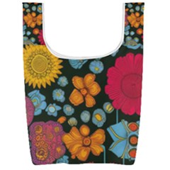 Mid Century Retro Floral 1970s 1960s Pattern 77 Foldable Shopping Bag