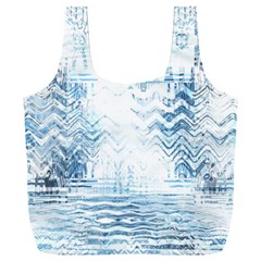 Boho Faded Blue Denim White Batik Full Print Recycle Bag (xxxl)