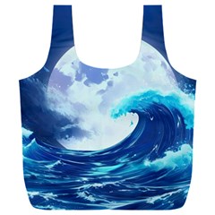 Waves Ocean Sea Tsunami Nautical Blue Full Print Recycle Bag (xxxl)