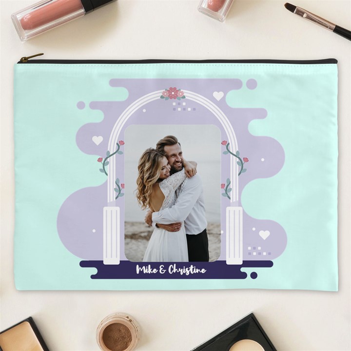 Personalized Wedding Illustration Photo Name Cosmetic Bag Cosmetic Bag (XXXL)