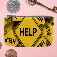 Caution Road Sign Help Cross Yellow Large Coin Purse
