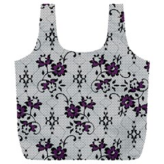 Elegant Purple Floral Jacquard Mesh Lace Fabric Full Print Recycle Bag (xxxl)