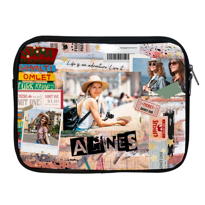 Personalized Life Adventure Style Travel Collage Photo Name Marble Tote Bag Apple iPad Zipper Case