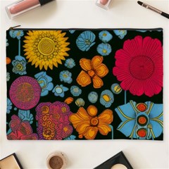 Mid Century Retro Floral 1970s 1960s Pattern 77 Cosmetic Bag (xxxl)