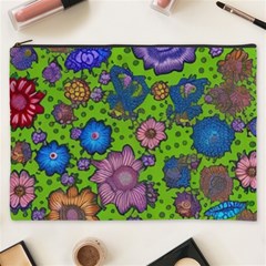 Mid Century Retro Floral 1970s 1960s Pattern 59 Cosmetic Bag (xxxl)